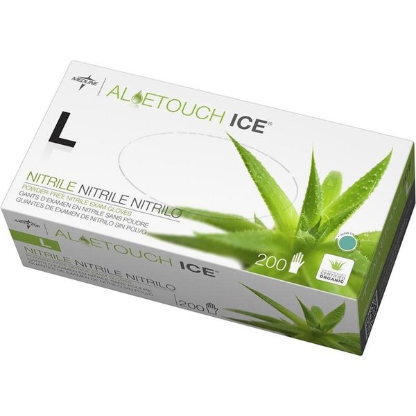 Medline AloeTouch Ice, Nitrile Disposable Gloves, 2.8 mil Palm, Nitrile, Powder-Free, L, 200 PK, Green MIIMDS195286